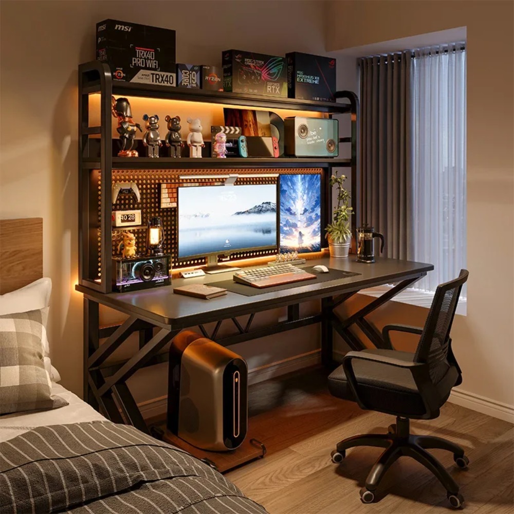 Gaming Console Table - Gamingbureau met boekenplank en pegboard, computerbureau