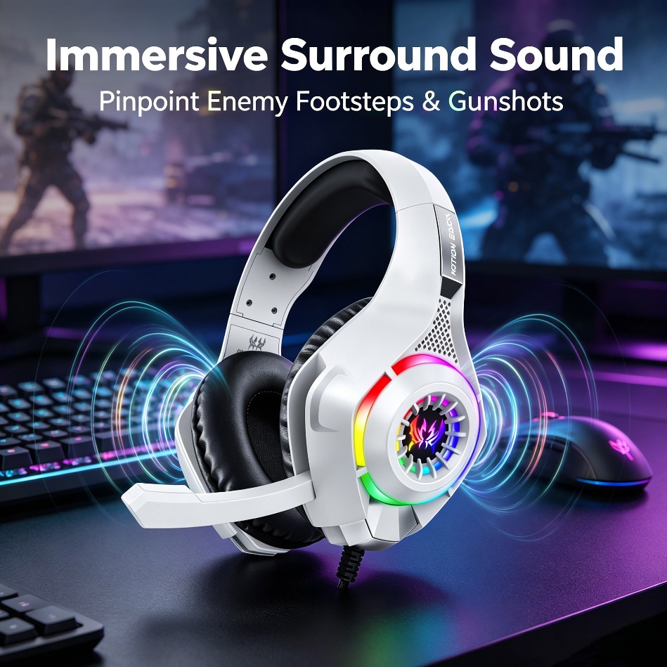 Gaming Console Or Pc - PC-gamingheadset met microfoon RGB LED-over-ear-hoofdtelefoon Stereo